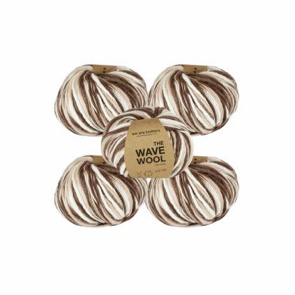 Sada 5x příze The Wave Wool – Brown Tie dye